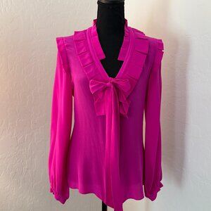Silk fuchsia bow blouse